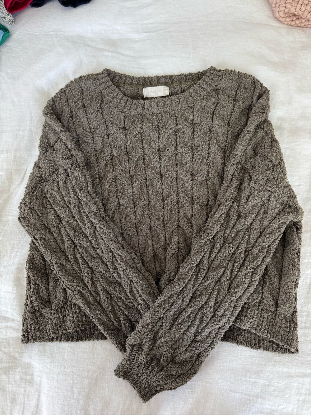 Altar'd State Cropped Cable Knit Crewneck Sweater - Green